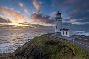 Lighthouse on cliffs.