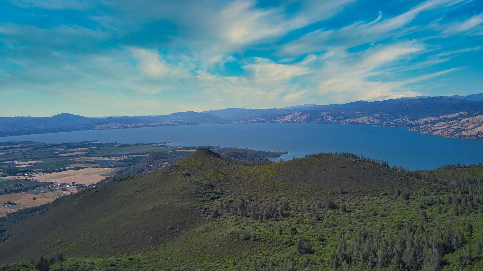 Lake and hills.
